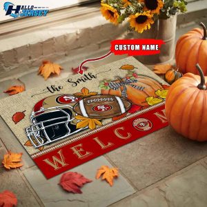 San Francisco 49ers Welcome Fall Football Doormat 3