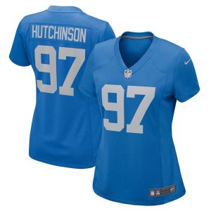Womens Detroit Lions Aidan Hutchinson Player Jersey Blue 1