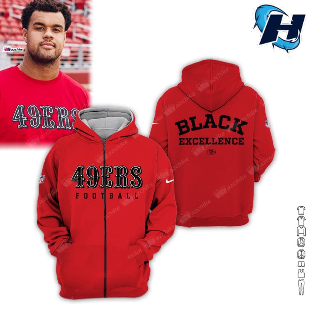 49ers Black Excellence 2024 All Over Printed Hoodie