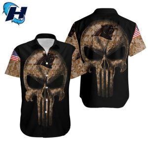 Carolina Panthers Camouflage Skull American Flag Hawaiian Shirt
