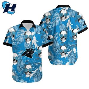 Carolina Panthers Coconut Leaves And Skulls Hawaiian Shirt