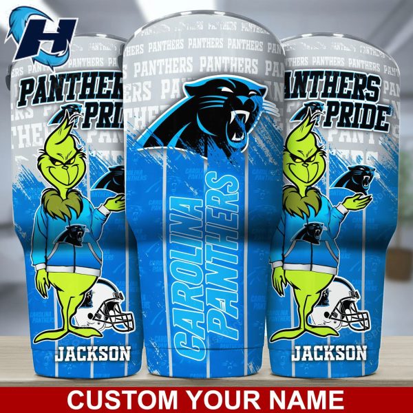 Carolina Panthers Grinch Drinkware Custom Name Nfl Tumbler