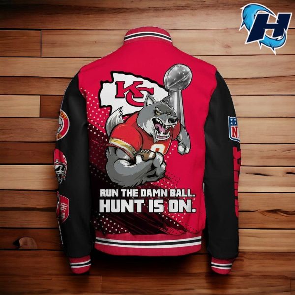 KC Chiefs Super Bowl LVIII Run The Damn Ball Hunt Is On Varsity Jacket