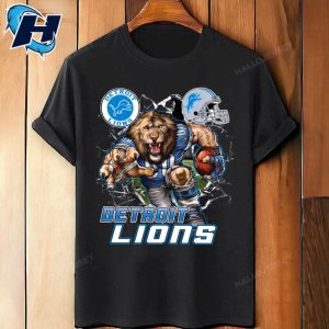 Mascot Breaking Through Wall Detroit Lions T Shirt 3