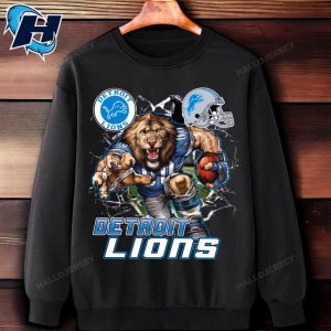 Mascot Breaking Through Wall Detroit Lions T Shirt 4