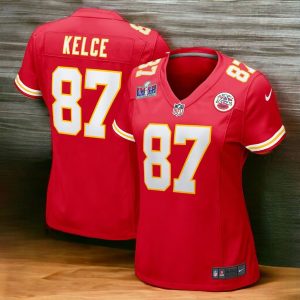 Womens Chiefs Travis Kelce Jersey Super Bowl LVIII Red Uniform
