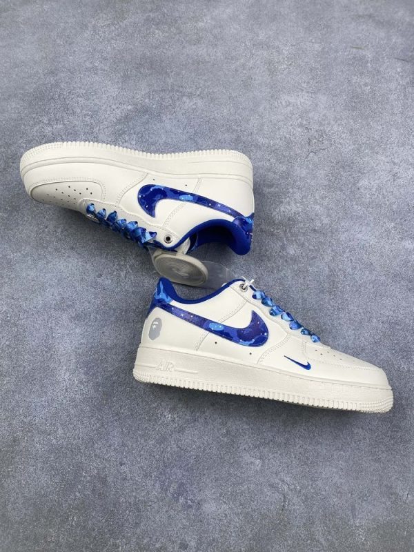 New Arrival AF 1 Low x BaPe White Blue AJ3264