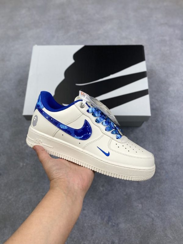 New Arrival AF 1 Low x BaPe White Blue AJ3264