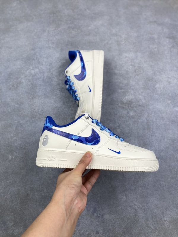 New Arrival AF 1 Low x BaPe White Blue AJ3264